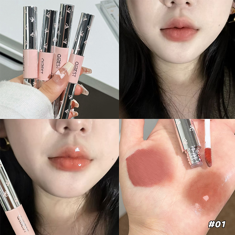 Lip Tint Korean - QIBEST Double Head Lip Gloss Matte